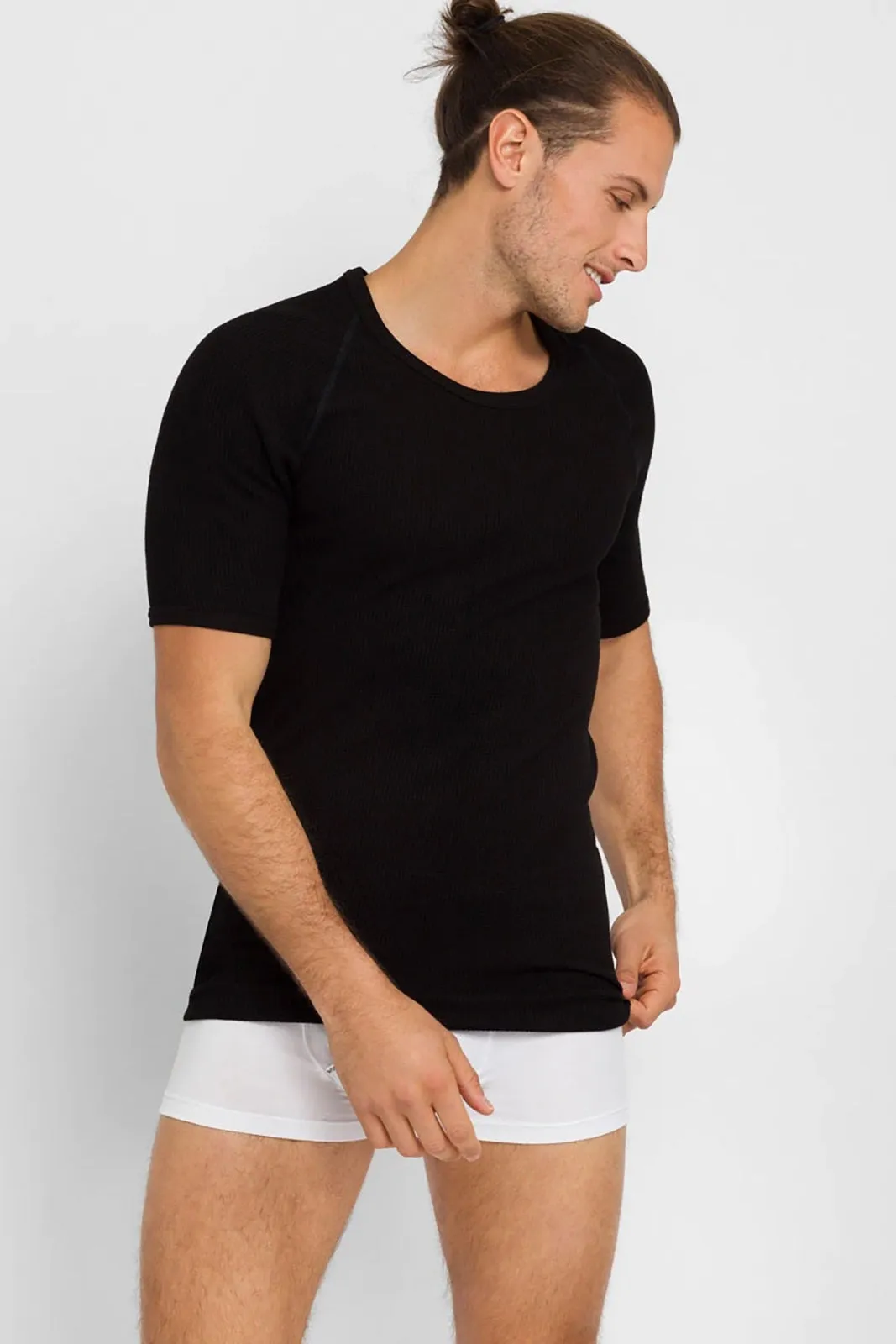 3 Pk Holeproof Aircel Thermal Mens T-shirt Short Sleeve Tee Top MYQ31A Black Waffle Knit