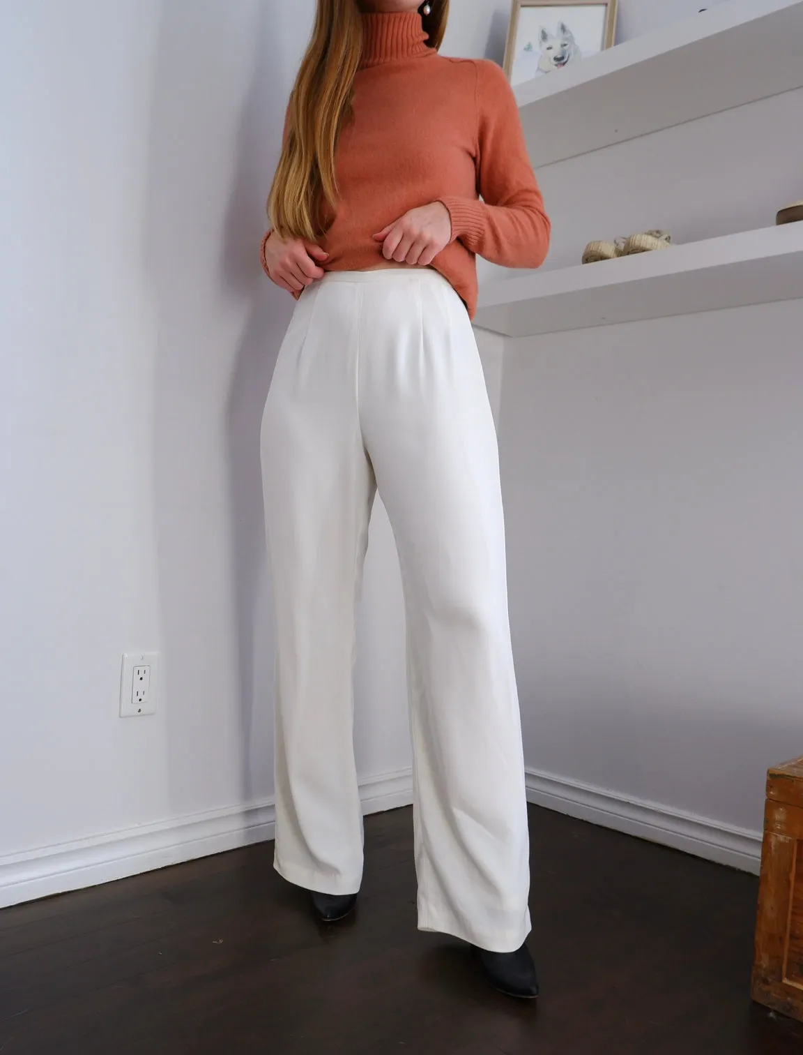 90s White High-Rise Straight Leg Trousers - 27