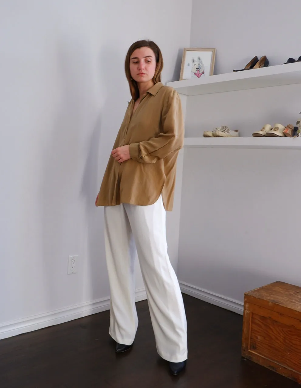 90s White High-Rise Straight Leg Trousers - 27