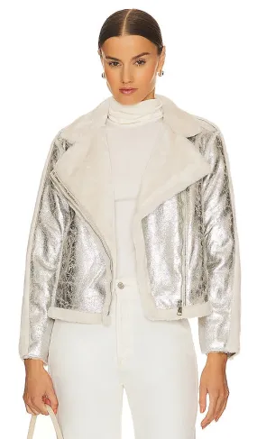 Adrienne Landau Moonstone Faux Shearling Jacket in Metallic Silver