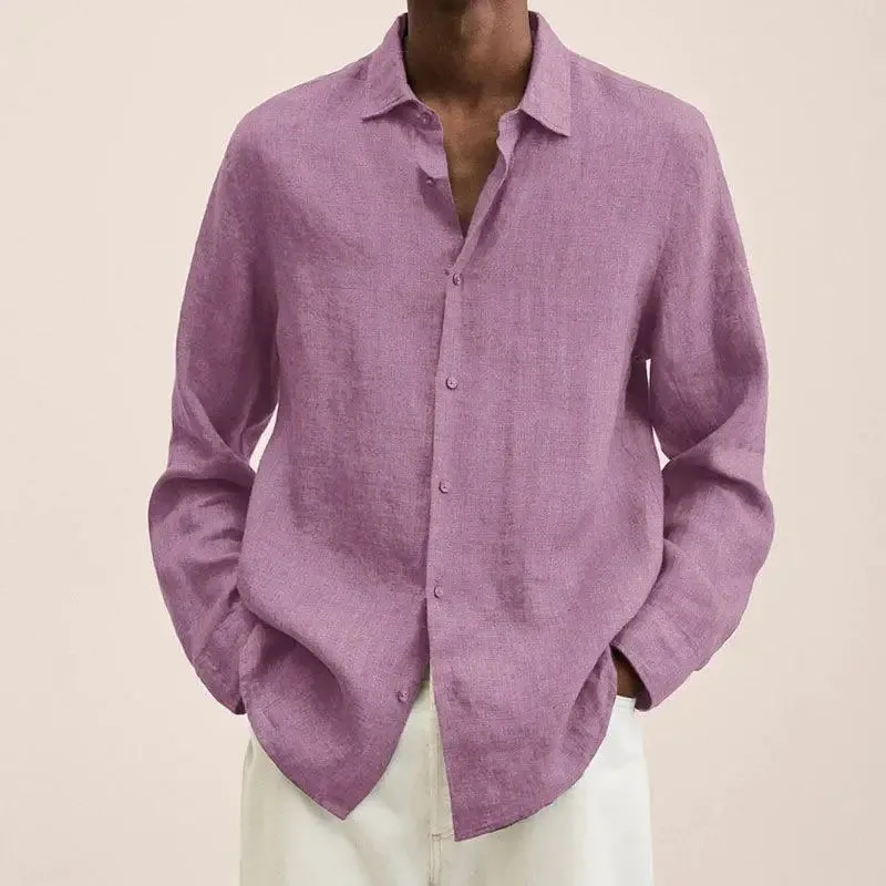 Aidase Men's Clothing Autumn and Winter New Temperament Versatile Fashion Splice Button Lapel Long Sleeve Solid Color Commuting Shirt
