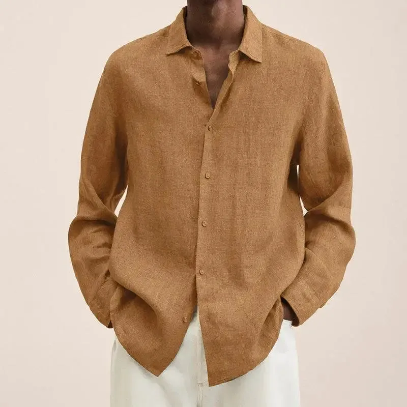Aidase Men's Clothing Autumn and Winter New Temperament Versatile Fashion Splice Button Lapel Long Sleeve Solid Color Commuting Shirt