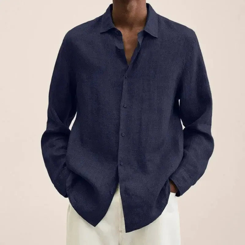 Aidase Men's Clothing Autumn and Winter New Temperament Versatile Fashion Splice Button Lapel Long Sleeve Solid Color Commuting Shirt