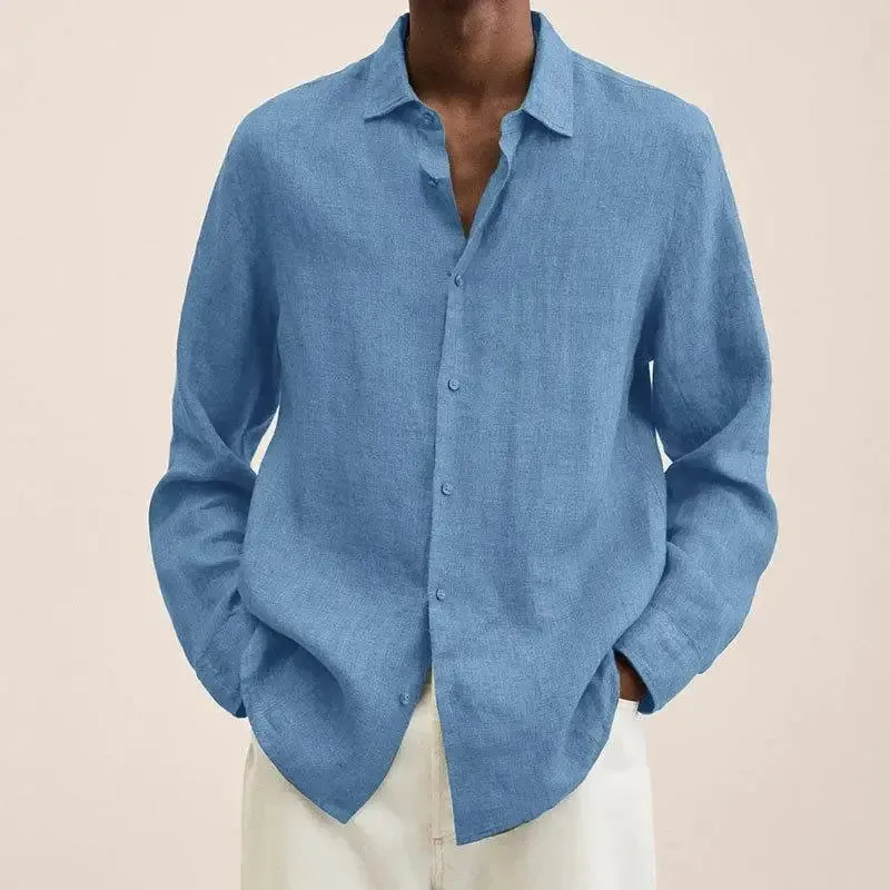 Aidase Men's Clothing Autumn and Winter New Temperament Versatile Fashion Splice Button Lapel Long Sleeve Solid Color Commuting Shirt