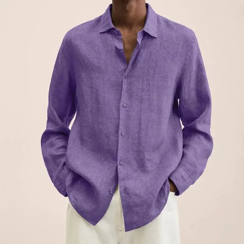 Aidase Men's Clothing Autumn and Winter New Temperament Versatile Fashion Splice Button Lapel Long Sleeve Solid Color Commuting Shirt
