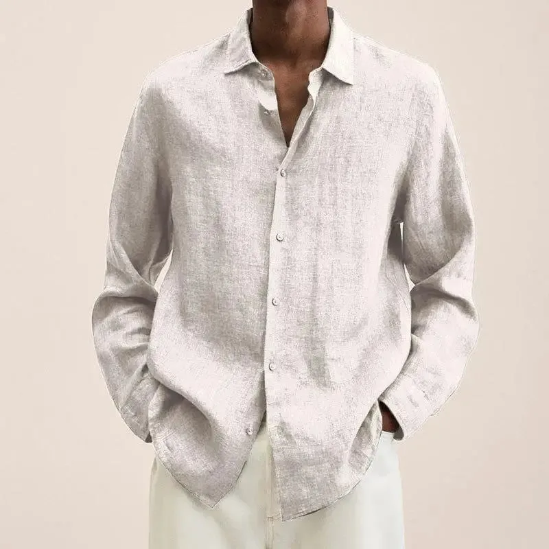 Aidase Men's Clothing Autumn and Winter New Temperament Versatile Fashion Splice Button Lapel Long Sleeve Solid Color Commuting Shirt