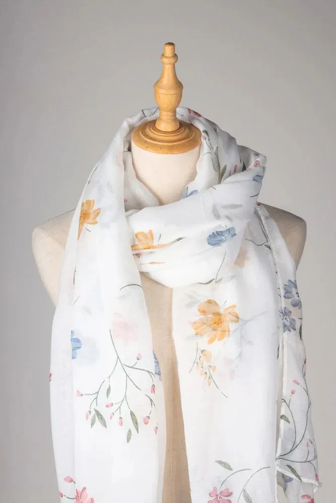 Alice Floral Scarf - White