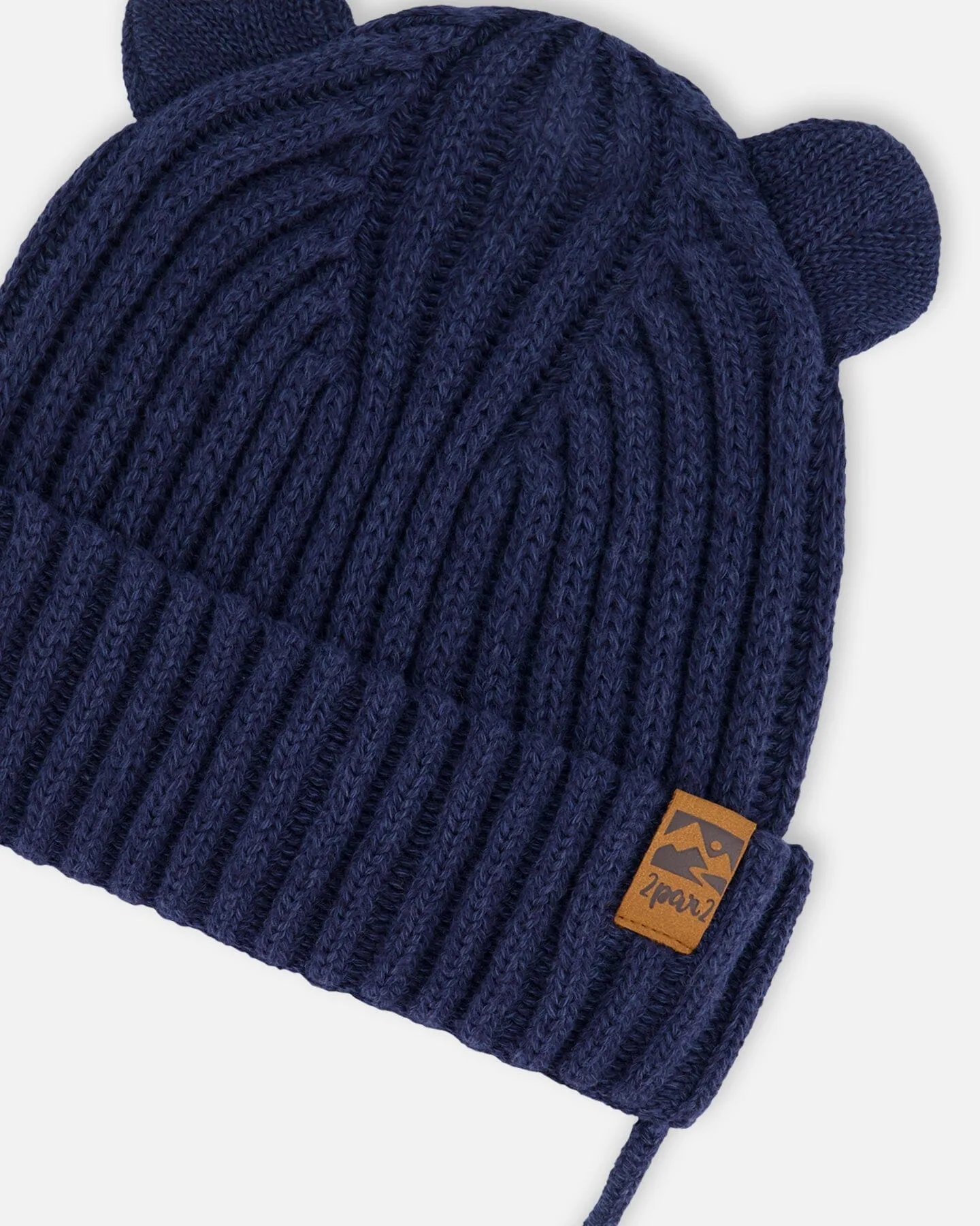 Baby Knit Hat With Strings Navy Blue