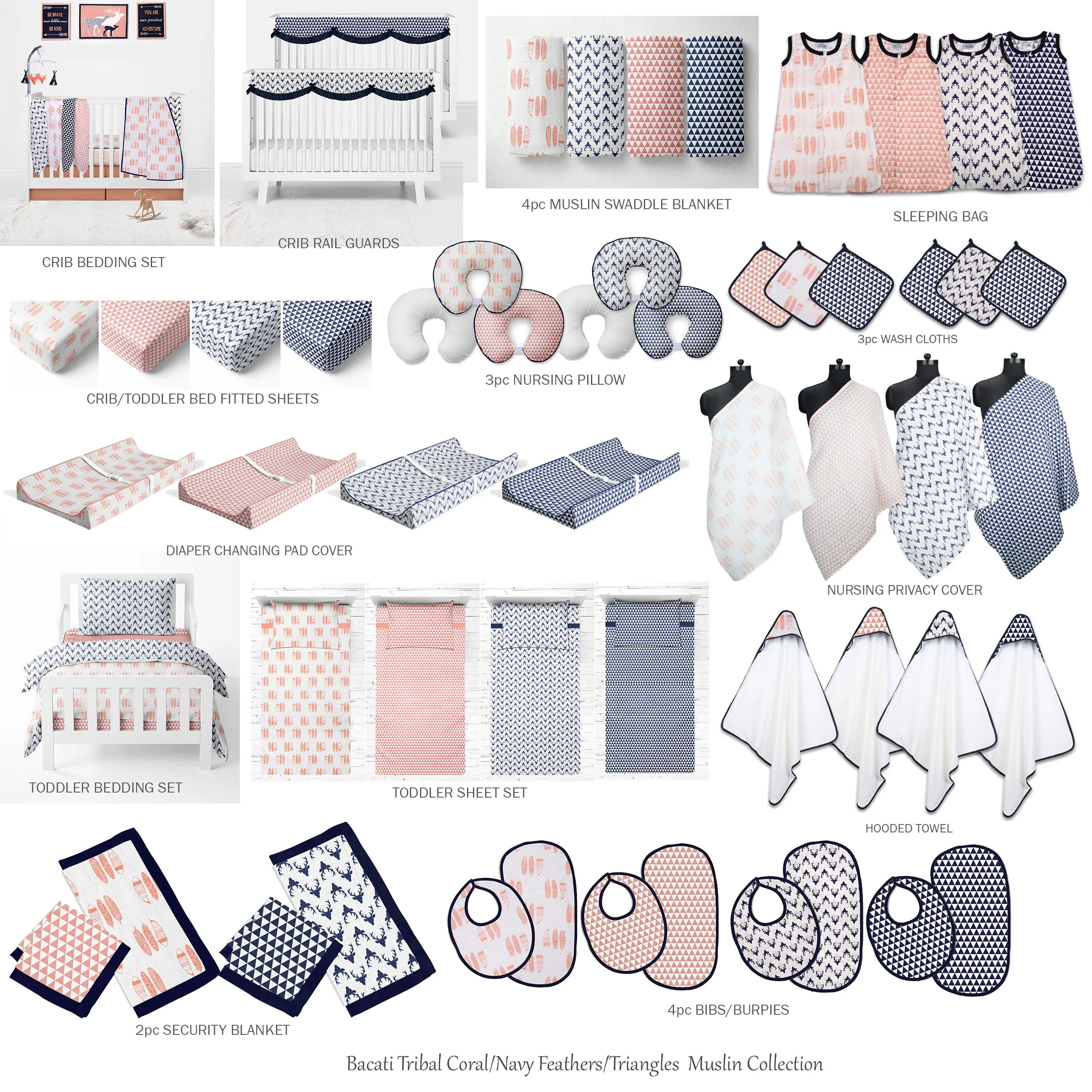 Bacati - Olivia Triangles Coral Muslin Nursing Scarf