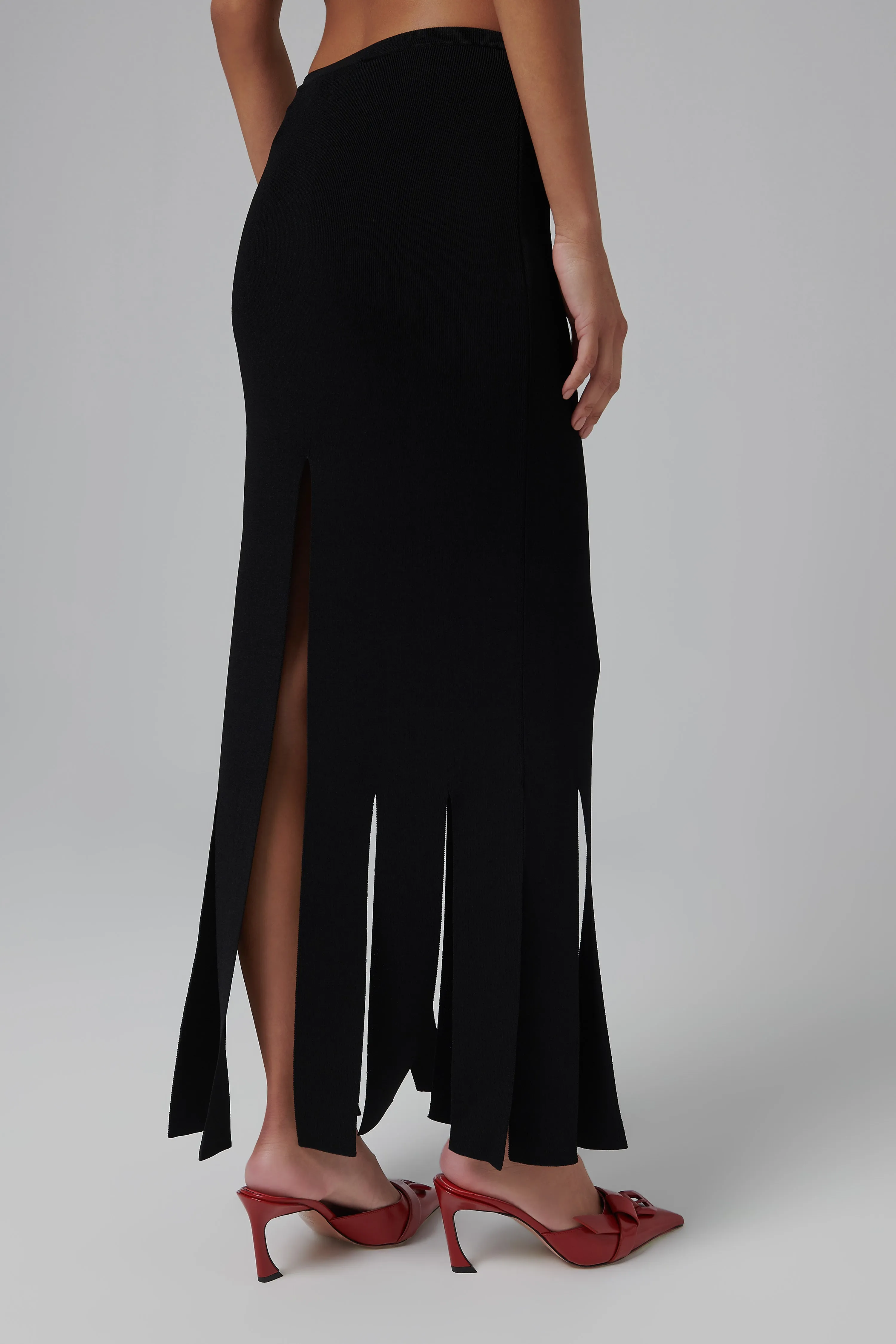 Black Pleat Midi Skirt