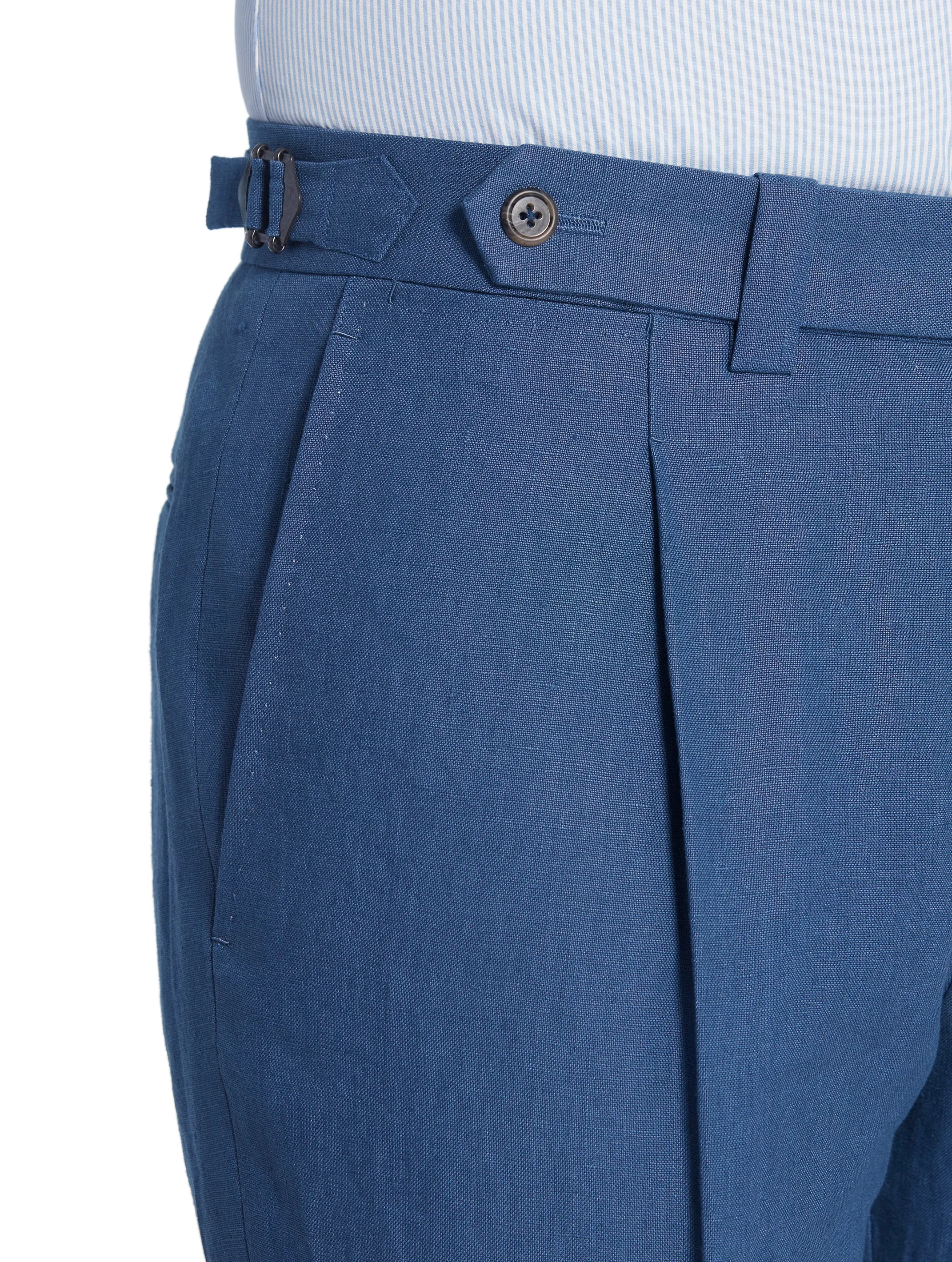 Blue Linen Pleated Trousers - Model 10