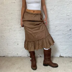 Brian Dales Midi Skirt - Small Brown Nylon Blend