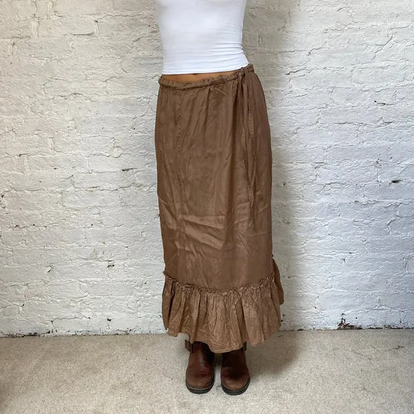 Brian Dales Midi Skirt - Small Brown Nylon Blend
