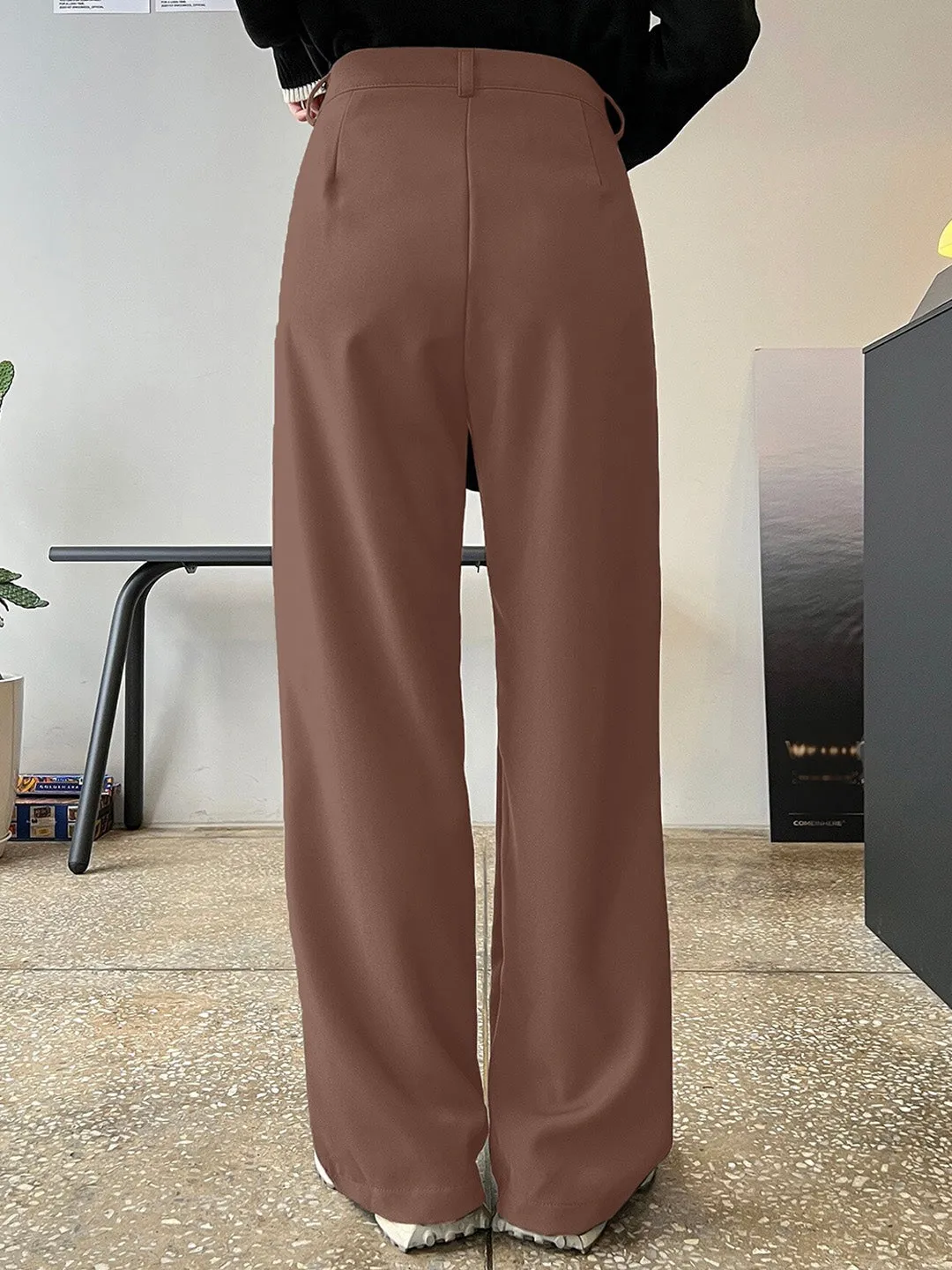 Brown HighRise Pleated Casual Trousers