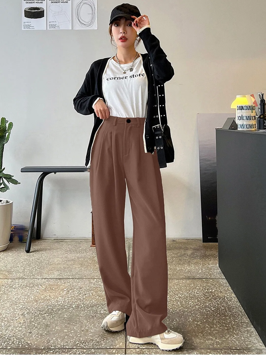Brown HighRise Pleated Casual Trousers