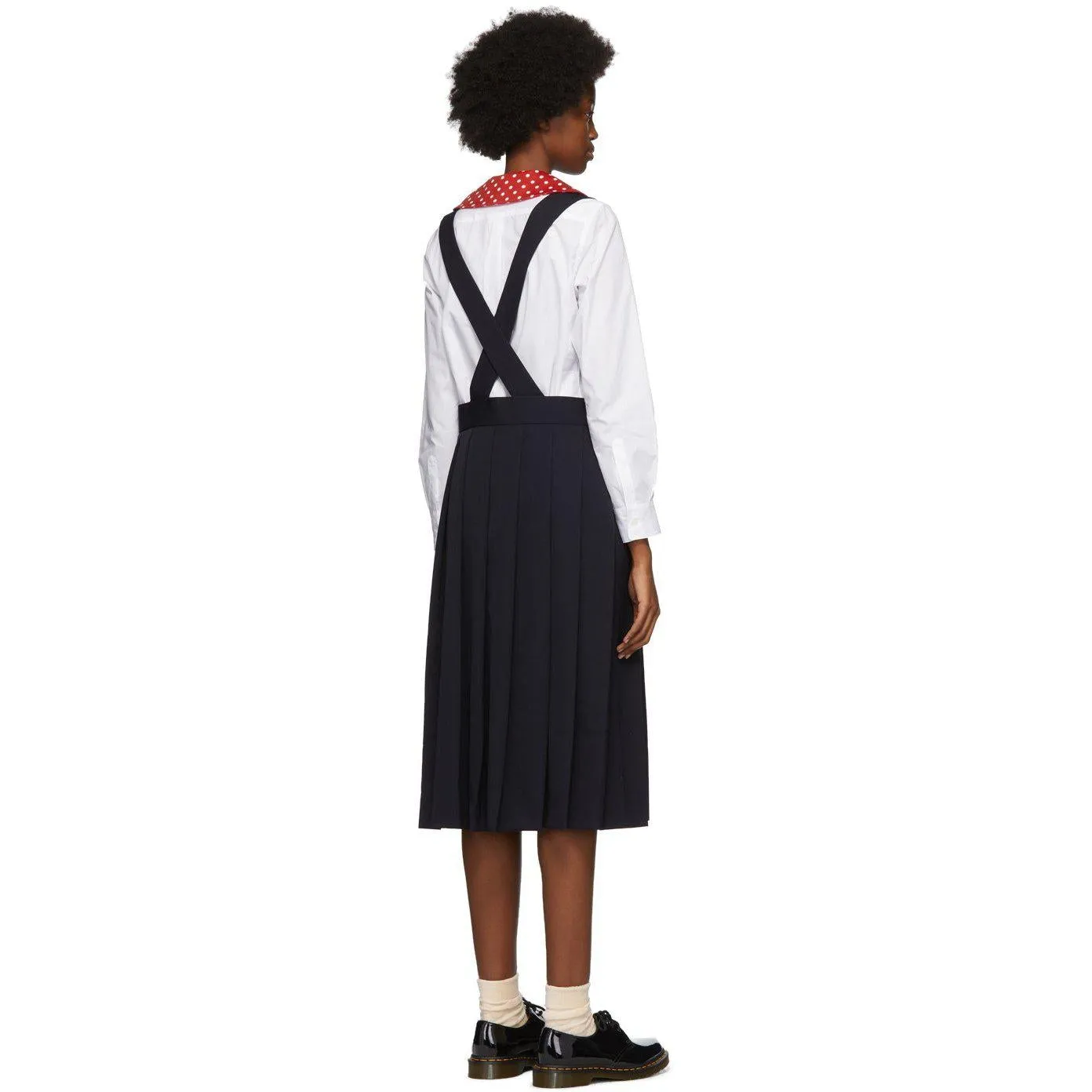 Comme des GarÃ§ons Girl Navy Wool Suspender Midi Skirt