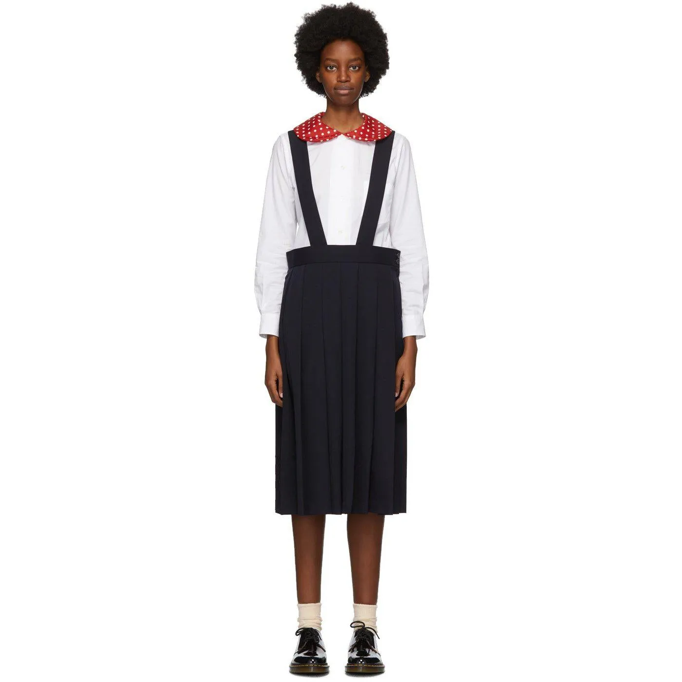 Comme des GarÃ§ons Girl Navy Wool Suspender Midi Skirt