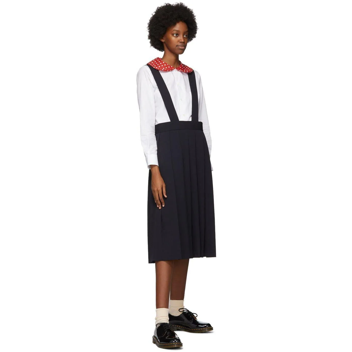 Comme des GarÃ§ons Girl Navy Wool Suspender Midi Skirt