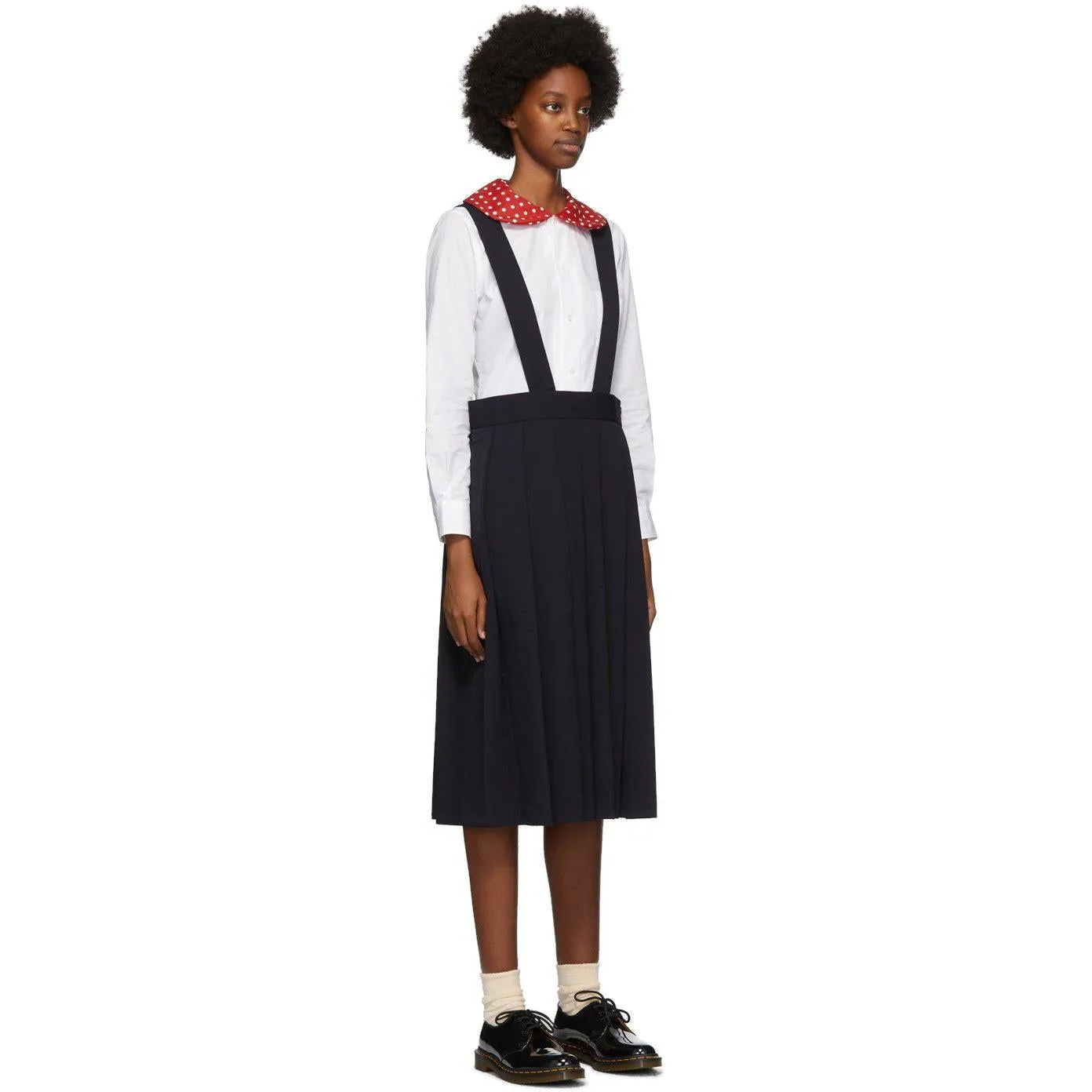 Comme des GarÃ§ons Girl Navy Wool Suspender Midi Skirt