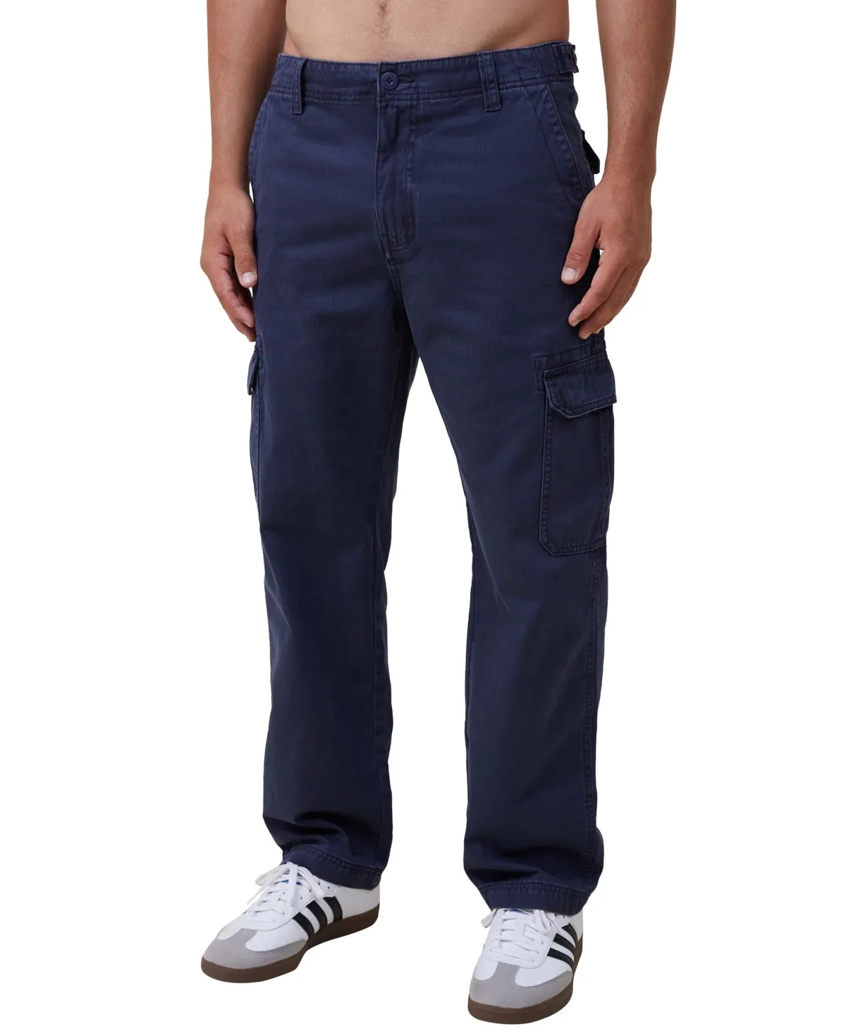 COTTON ON Mens Tactical Cargo Pants Vintage Indigo Blue Herringbone Size 38 x 32