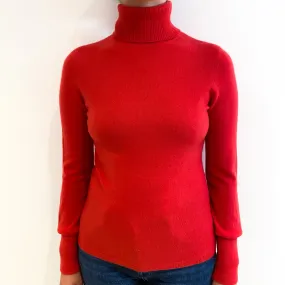 Cranberry Red Cashmere Polo Neck Jumper Small