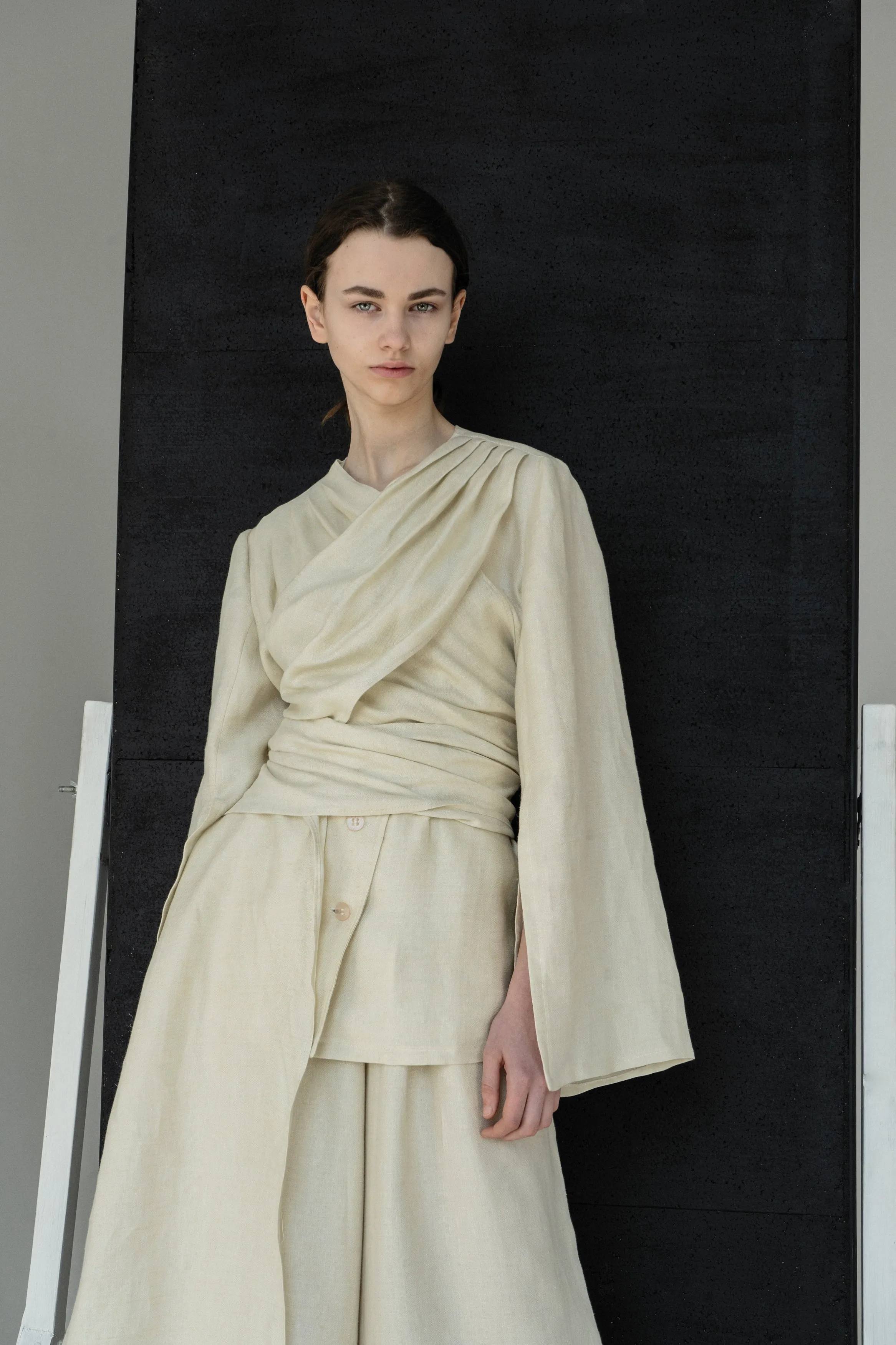 Criss Cross Linen Kimono Suit