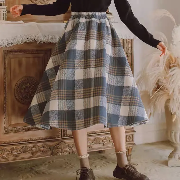 Dark Academia Wool Plaid Skirt