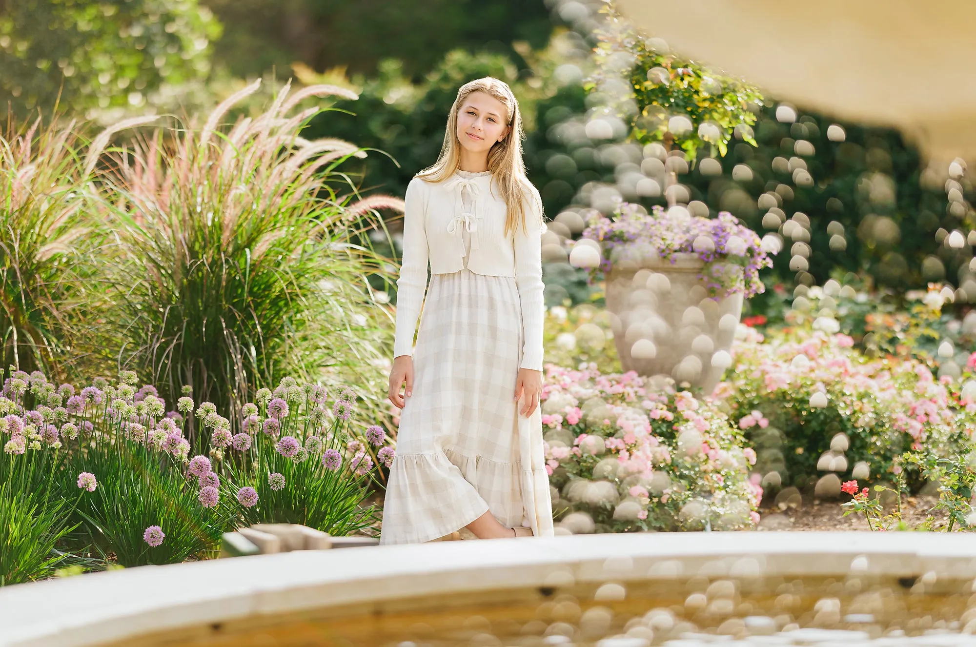 dress plaid jumper with tie cardigan - ivory