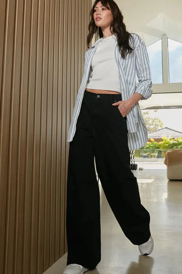 Dricoper | Mila Black Mid Rise Palazzo Jeans