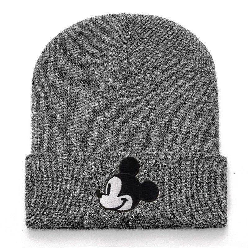 Embroidery MICKEY Beanie Hat Women Men Knitted Warm Winter Hats For Women Men Solid Hip-hop Casual Cuffed Beanies Bonnet