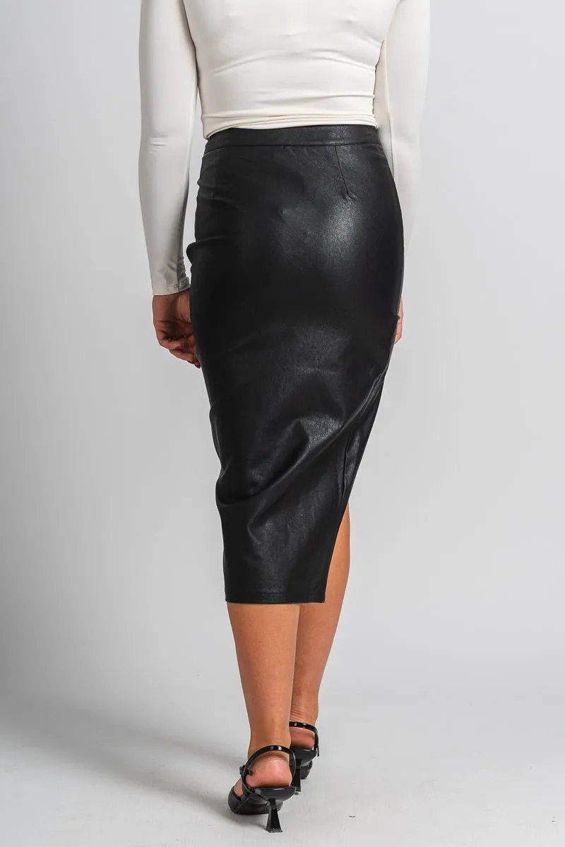 Faux leather midi skirt black