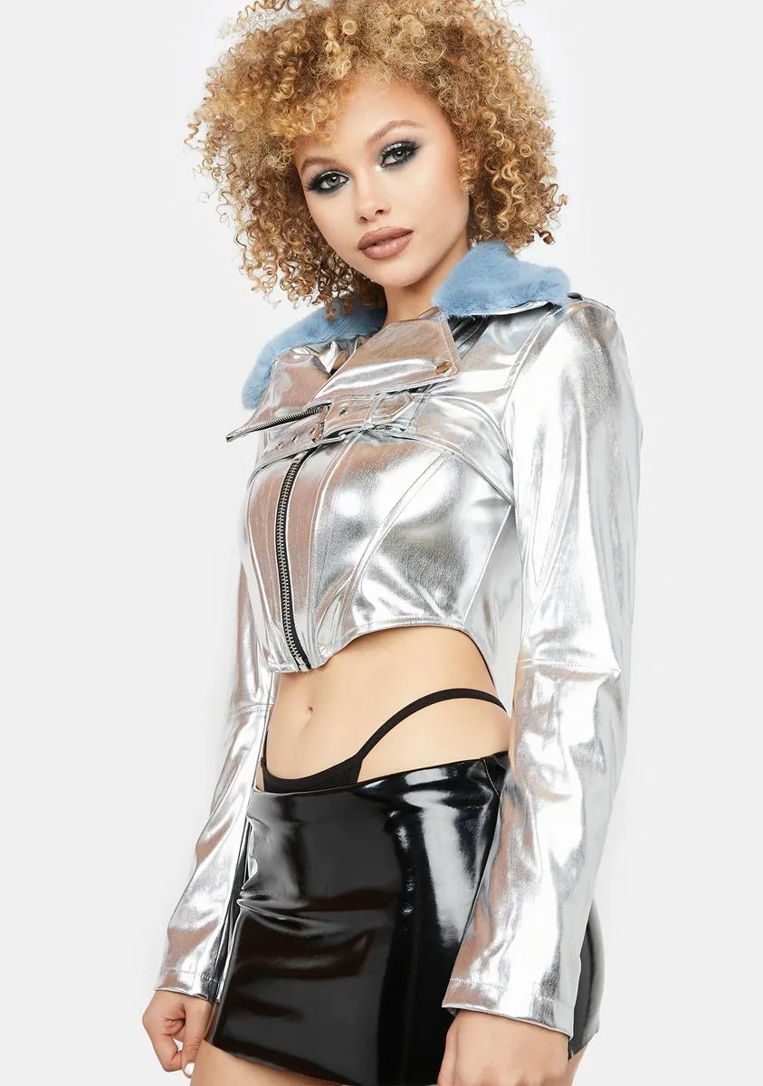 Frosty Queen Cropped Moto Jacket