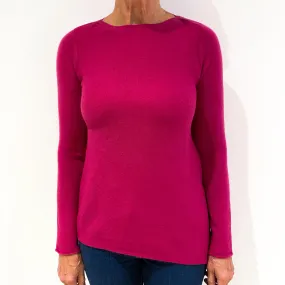 Fuchsia Pink Cashmere Slash Neck Jumper Medium