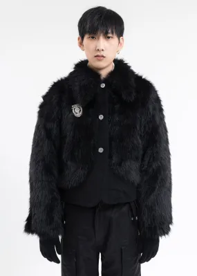 FUZZY BLACK ARCH PANELLED FUR JACKET
