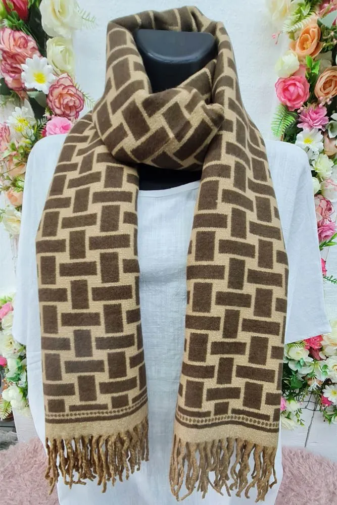 Geometric Print Soft Feel Tassel Scarves