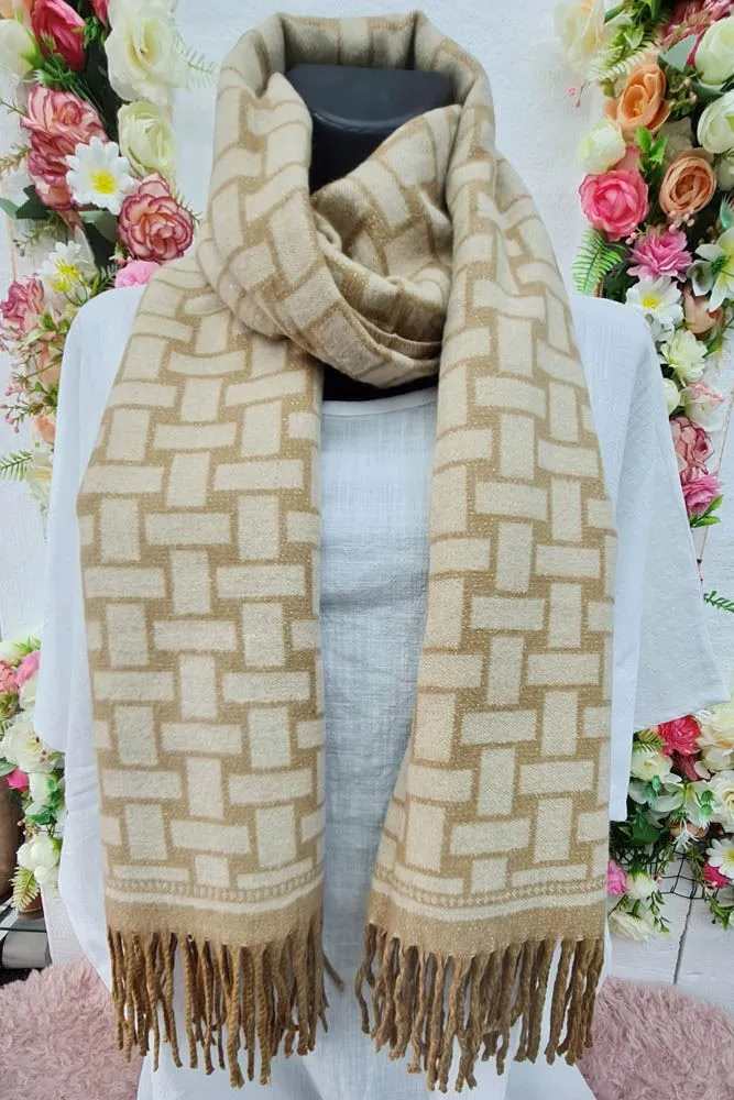 Geometric Print Soft Feel Tassel Scarves