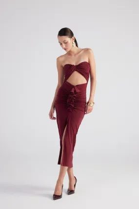 Hailey Strapless Cut Out Dress Burgundy