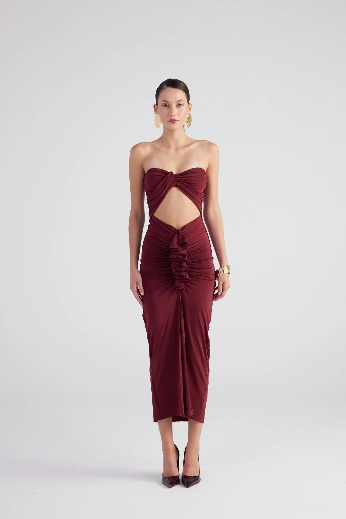 Hailey Strapless Cut Out Dress Burgundy