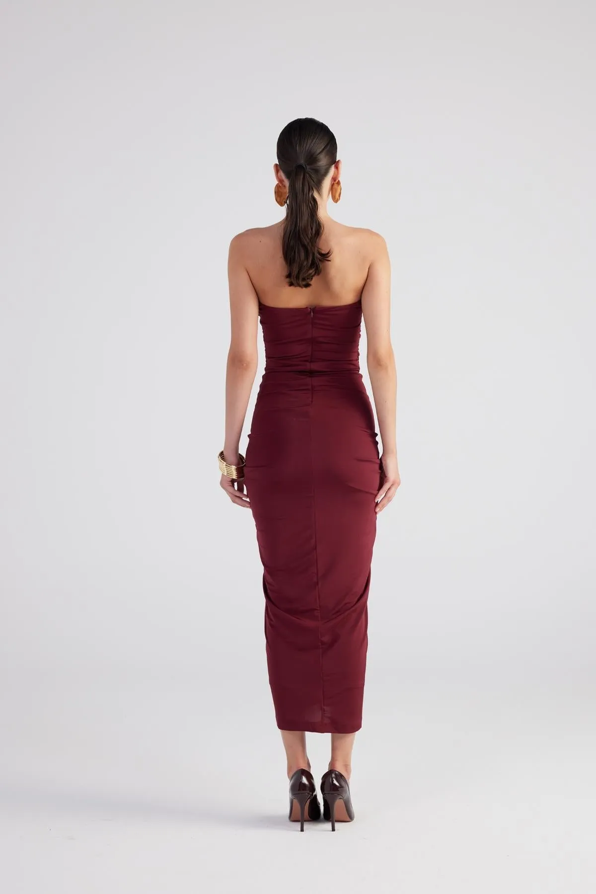 Hailey Strapless Cut Out Dress Burgundy