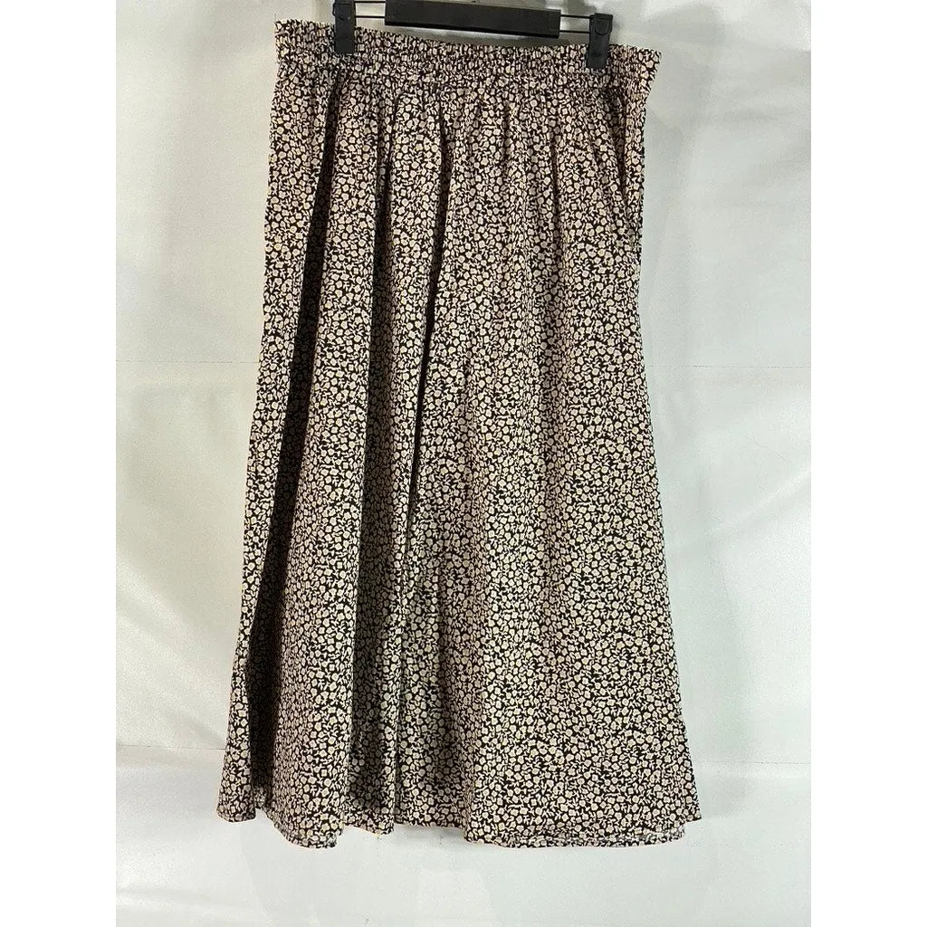 H&M Women's Tan/Black  Floral Button-Front A-Line Midi Skirt SZ 14