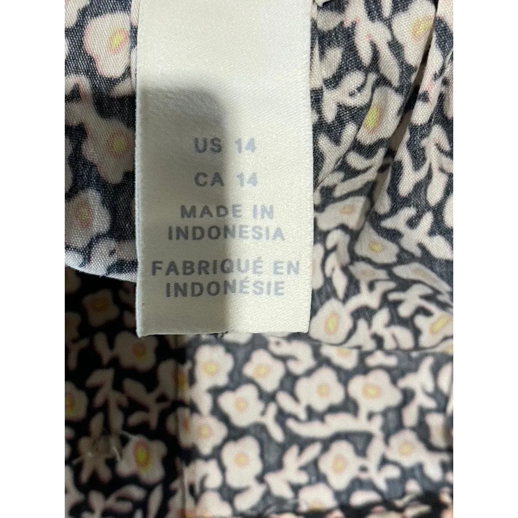 H&M Women's Tan/Black  Floral Button-Front A-Line Midi Skirt SZ 14