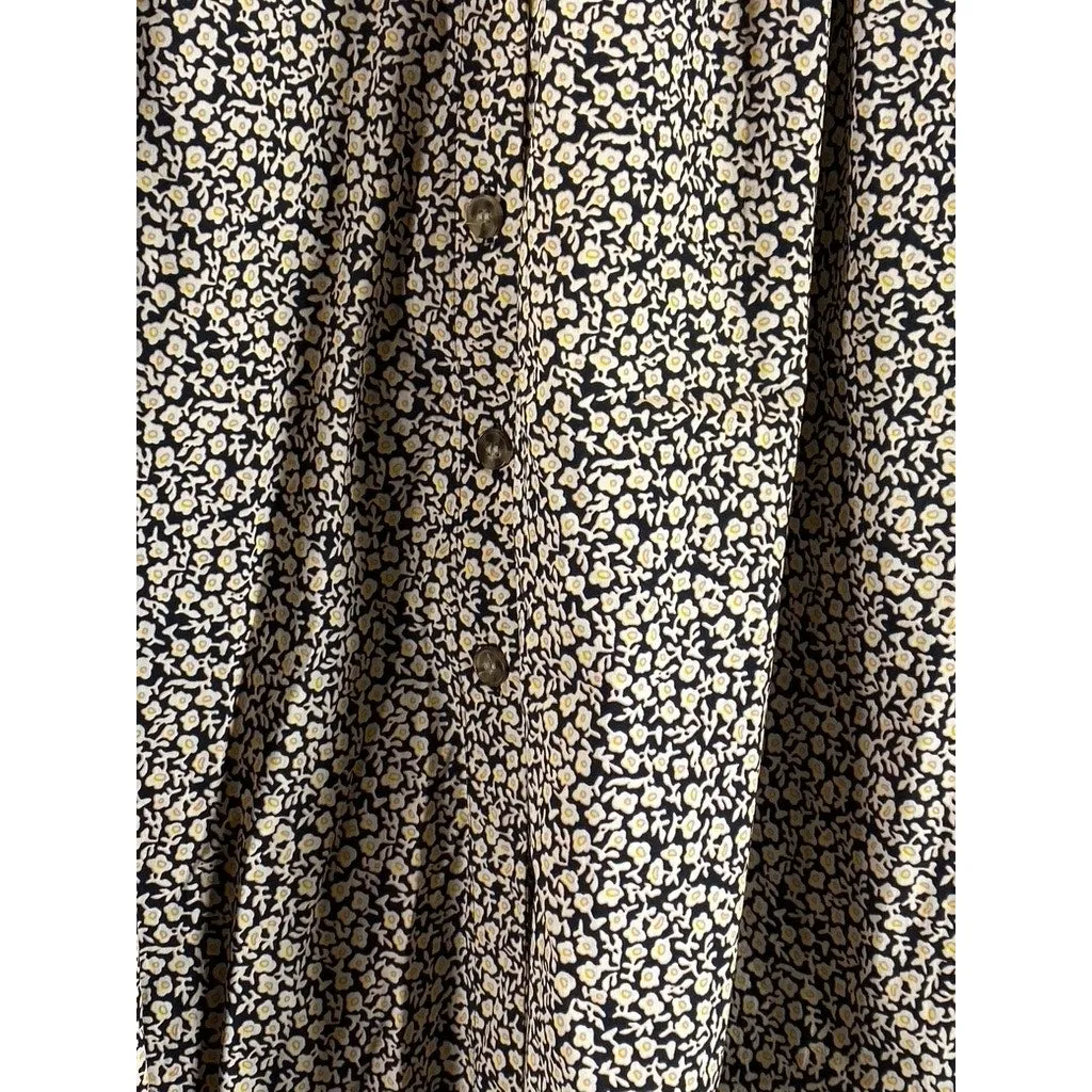 H&M Women's Tan/Black  Floral Button-Front A-Line Midi Skirt SZ 14