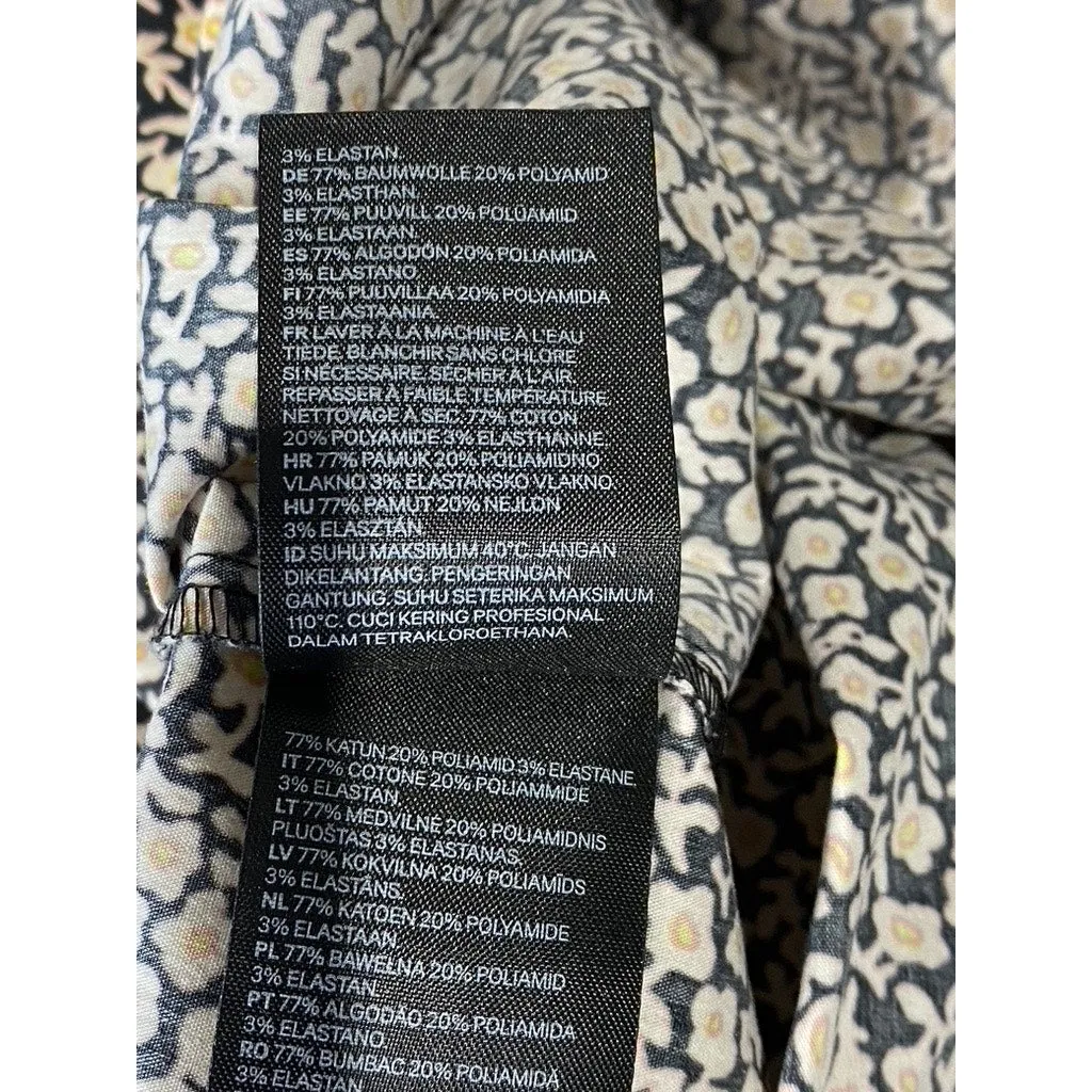 H&M Women's Tan/Black  Floral Button-Front A-Line Midi Skirt SZ 14