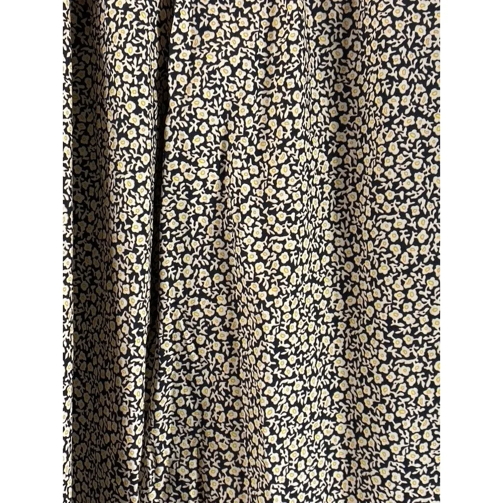 H&M Women's Tan/Black  Floral Button-Front A-Line Midi Skirt SZ 14