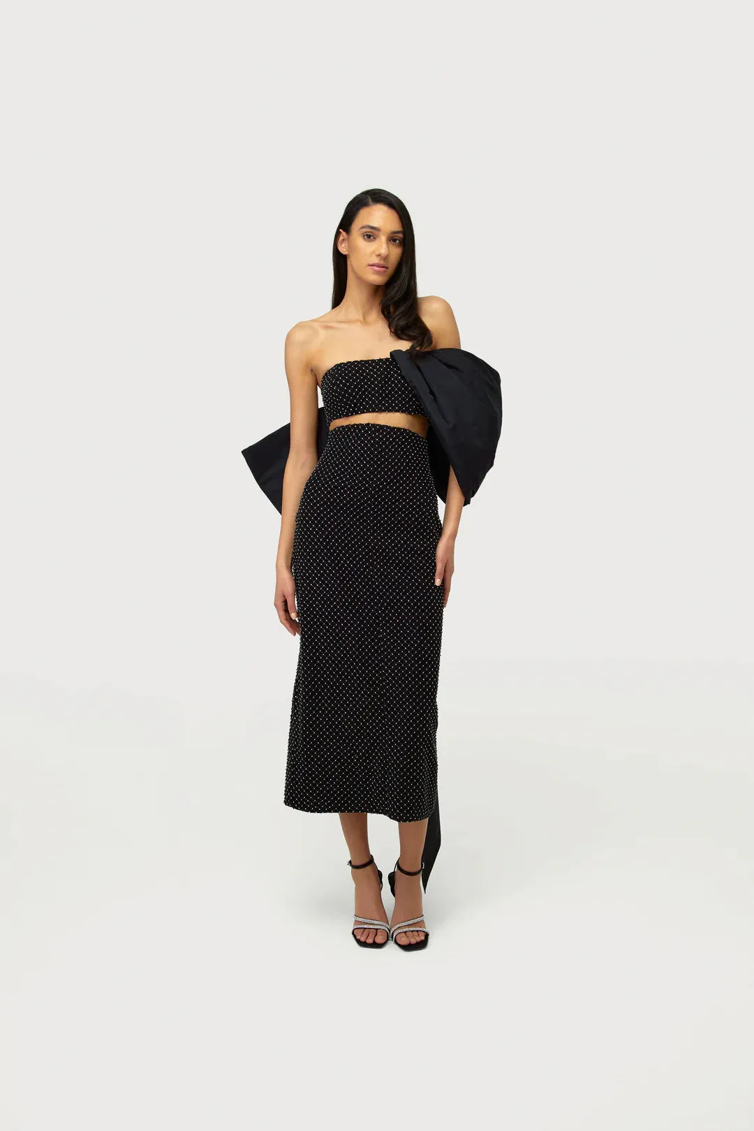 Highwaist Crystal Embellished Midi Skirt