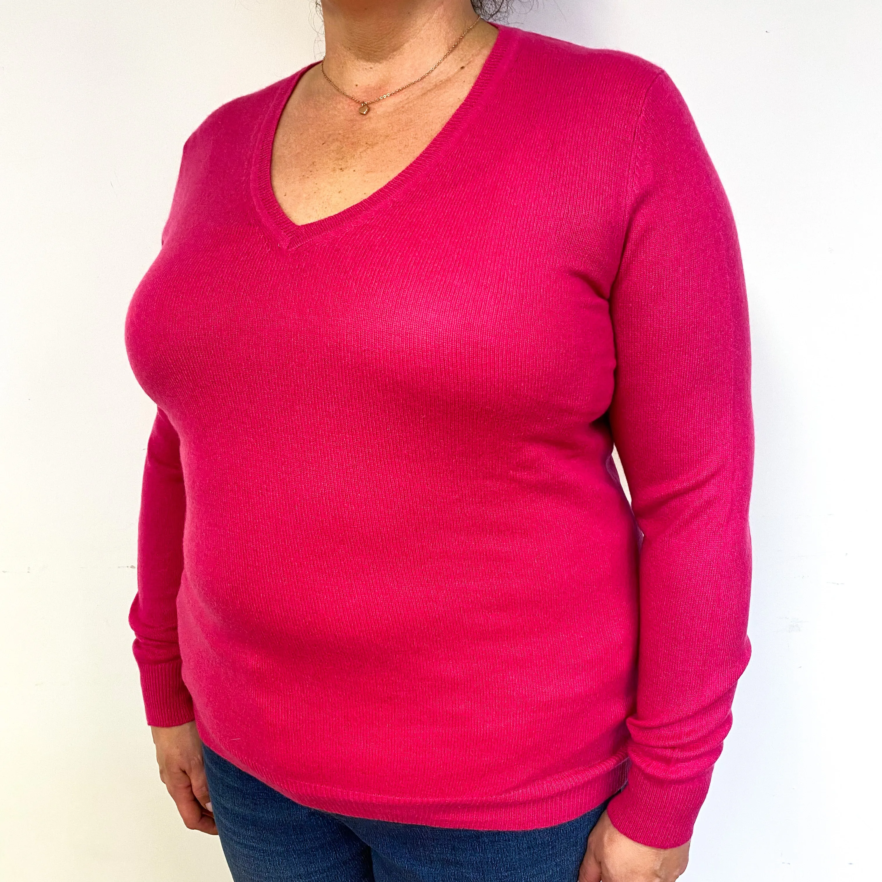Hot Pink Cashmere V-Neck Jumper Extra Large