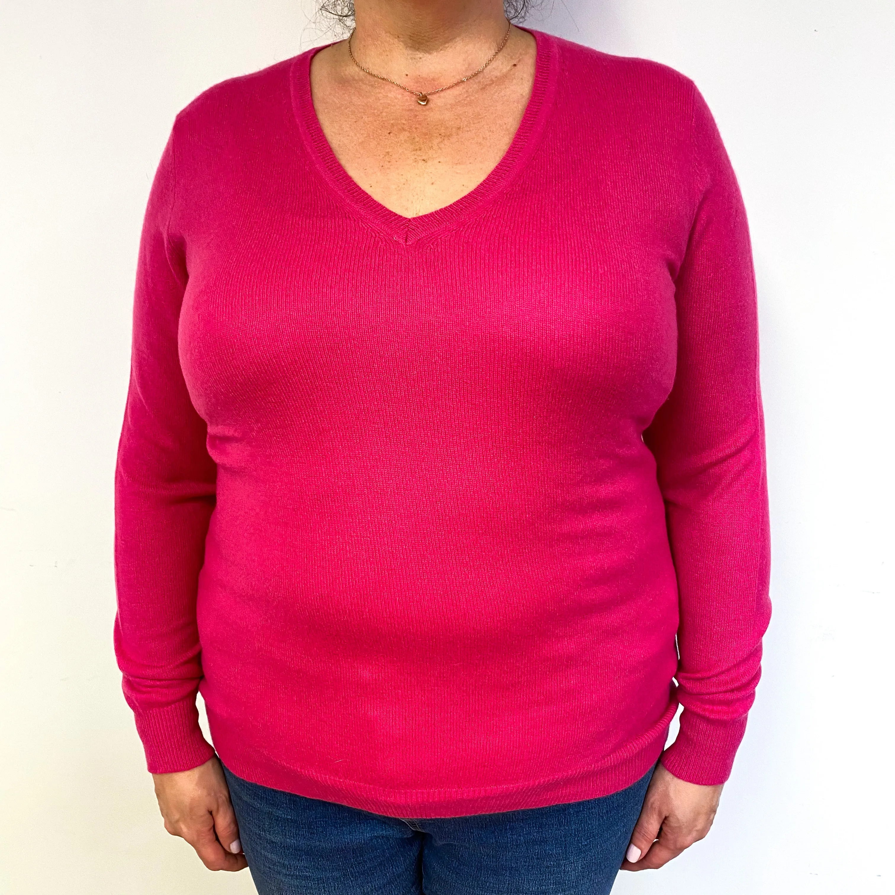Hot Pink Cashmere V-Neck Jumper Extra Large