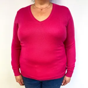 Hot Pink Cashmere V-Neck Jumper Extra Large
