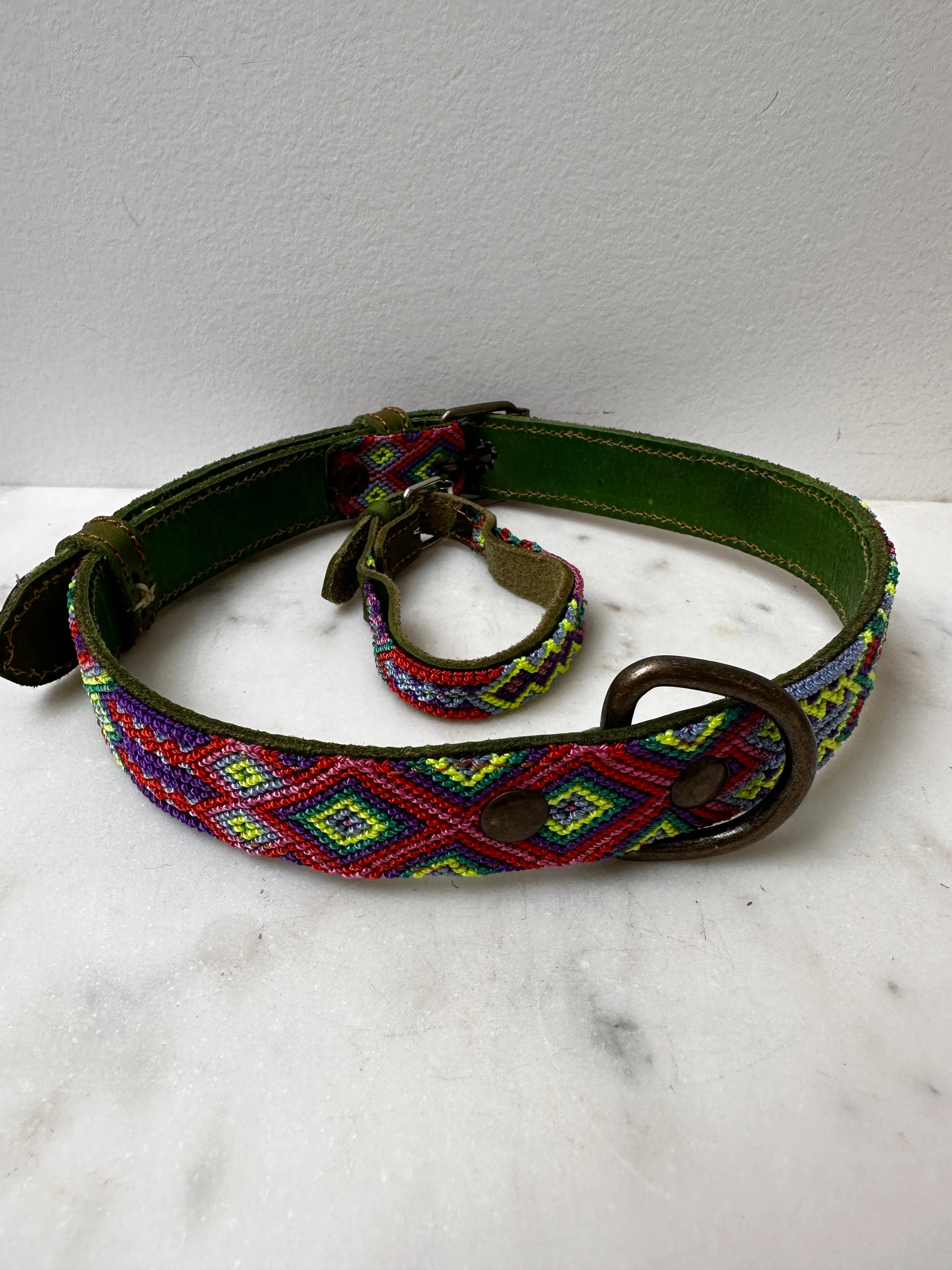Huichol Fully Embroidered Dog Collar L5