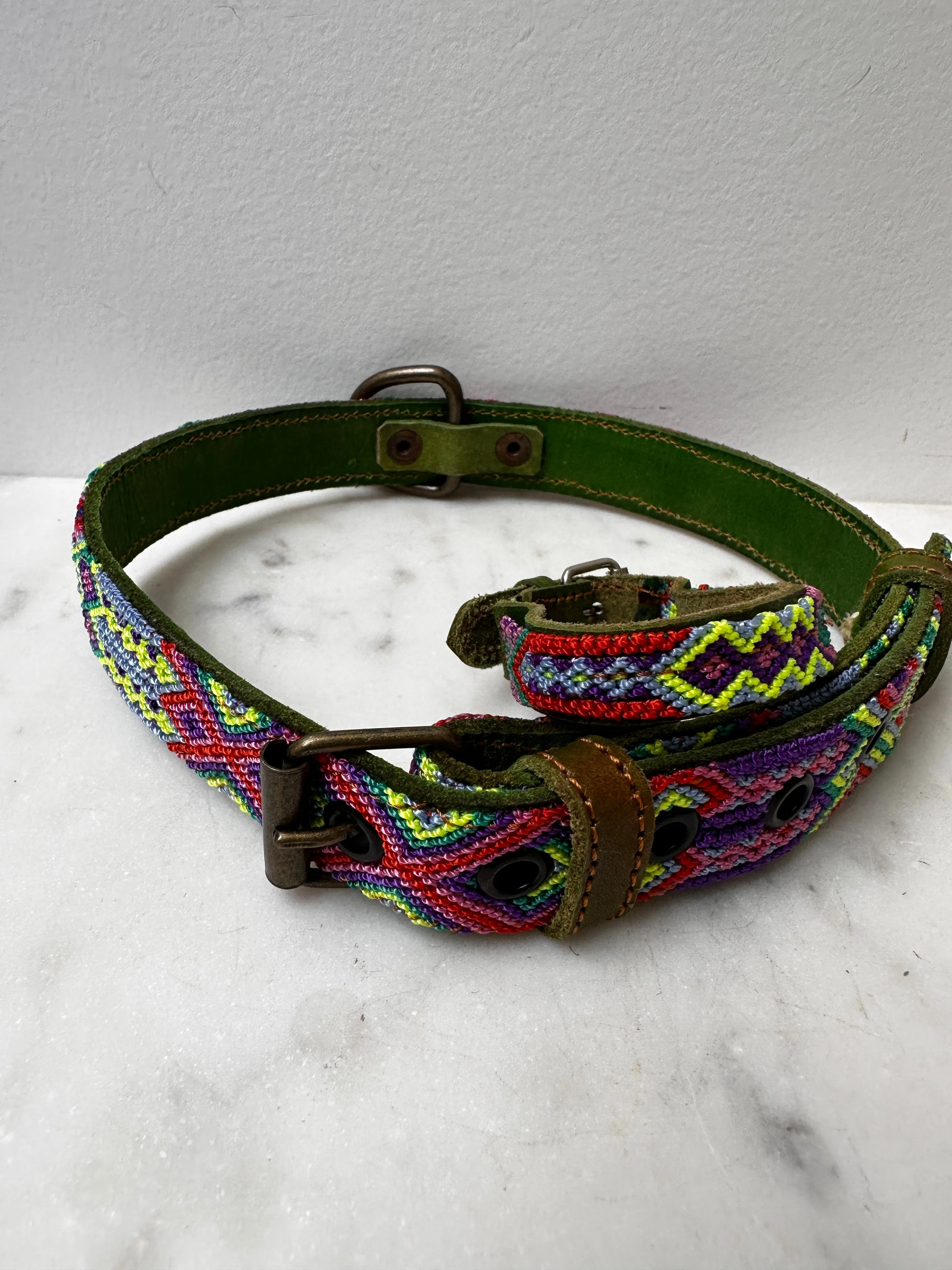 Huichol Fully Embroidered Dog Collar L5